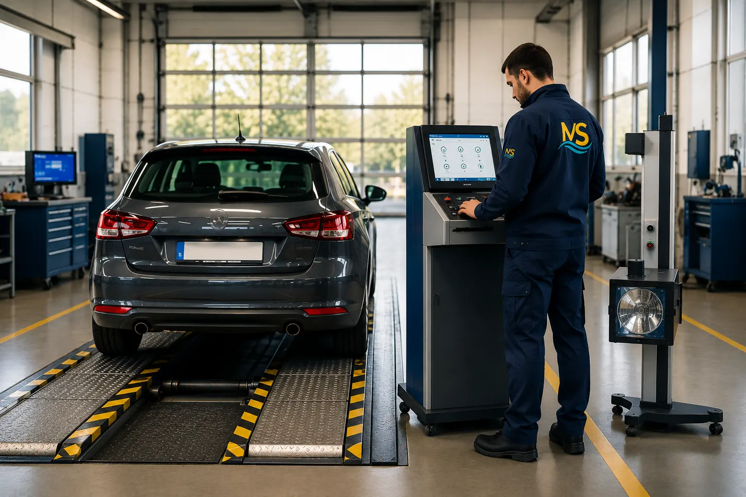 Technicien Manser Services lors d'un contrôle technique en centre de contrôle technique agréé